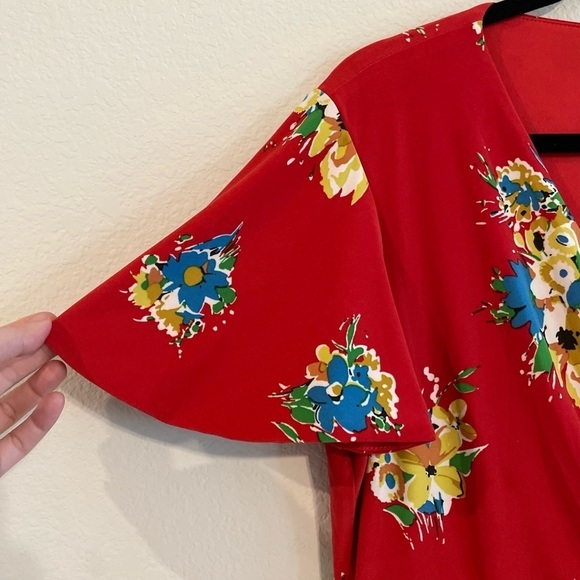 Lauren Ralph Lauren Women’s Midi Faux Wrap Dress Size 16 Red Floral Contemporary - Picture 10 of 16